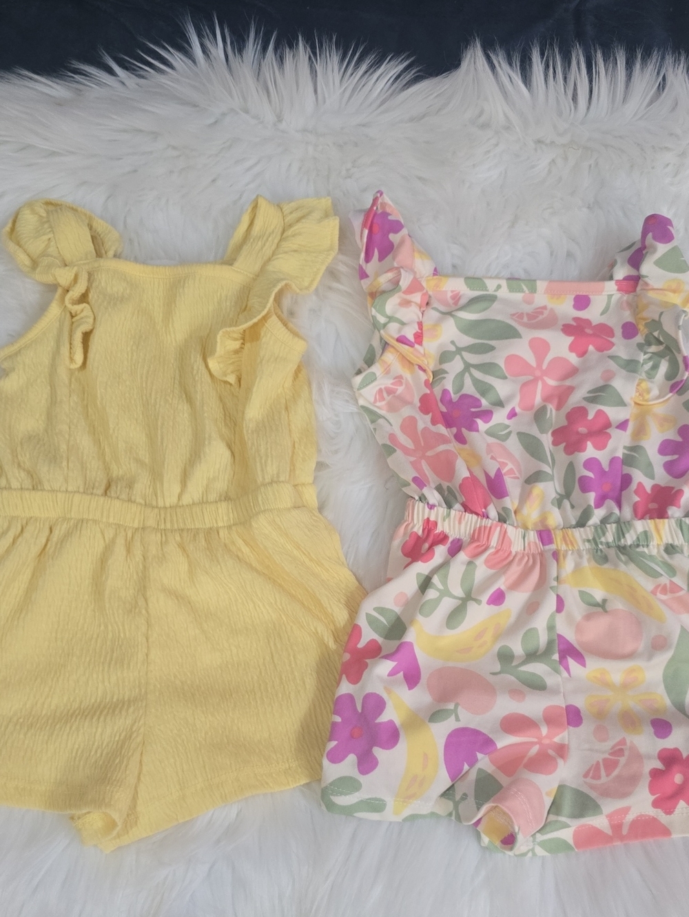 btween Yellow Ruffle Strap Romper & Floral Play Romper Set